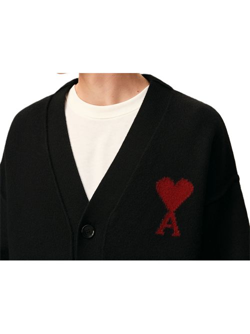 Cardigan Ami de Cœur in lana nera Ami Paris | UKC367.018009 BLACK/RED